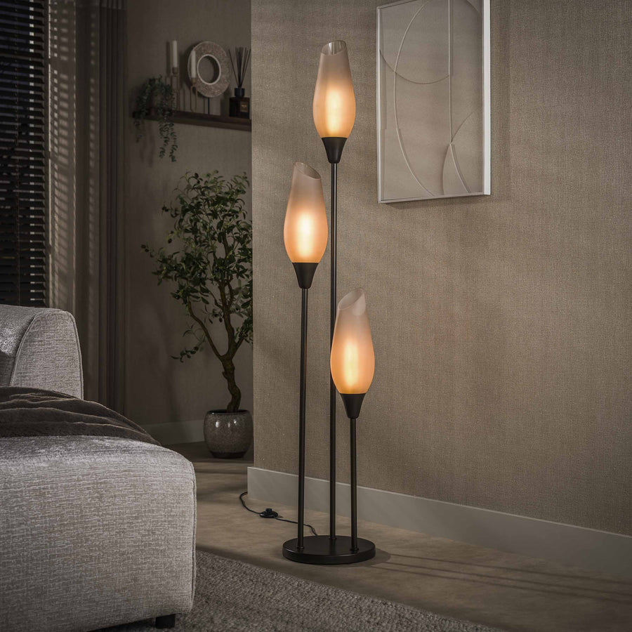 Stehlampe 3-flammig, Glas – Sienna-Braun / Milchglas