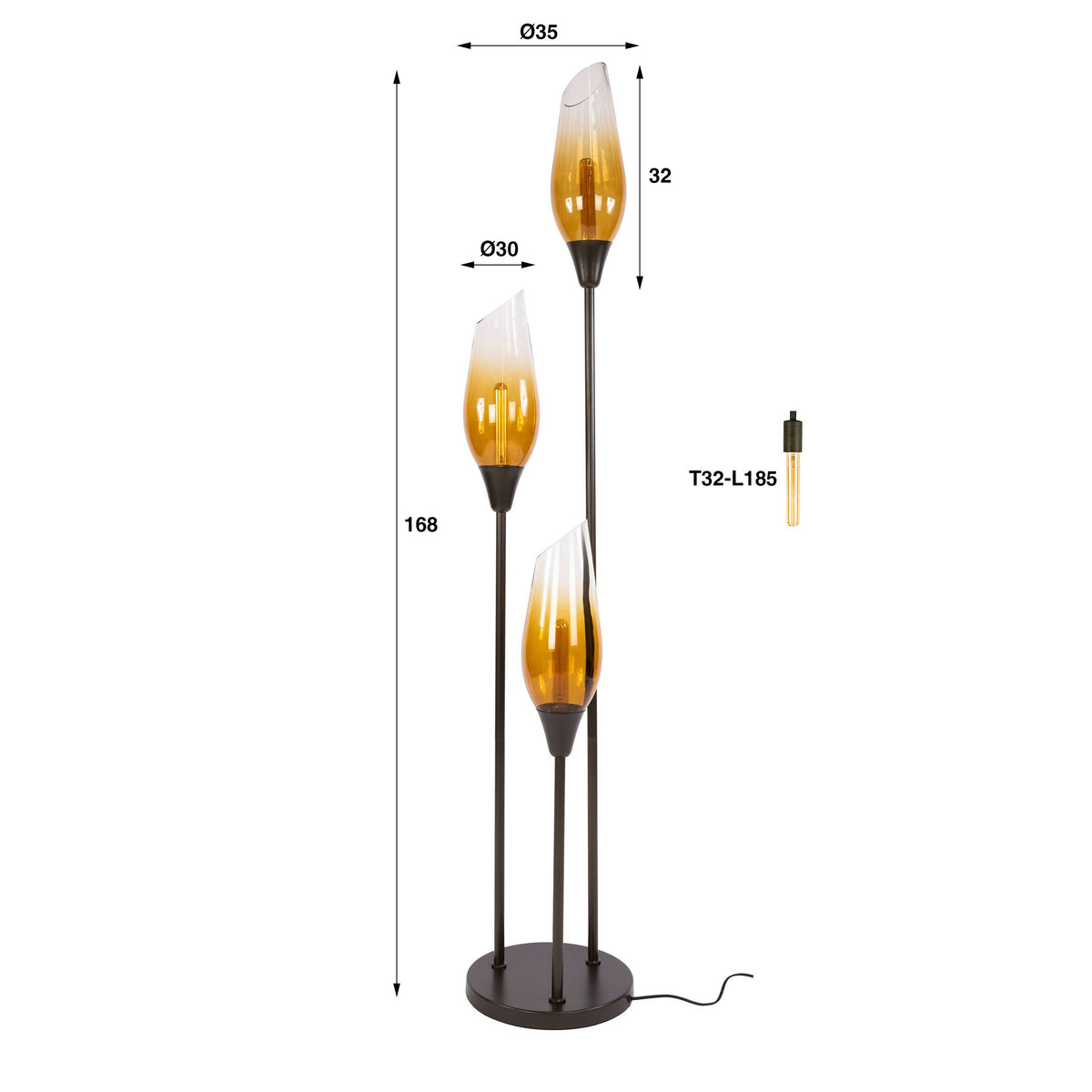 Stehlampe 3-flammig, Glas – Sienna-Braun / Rauchglas – Bild 5