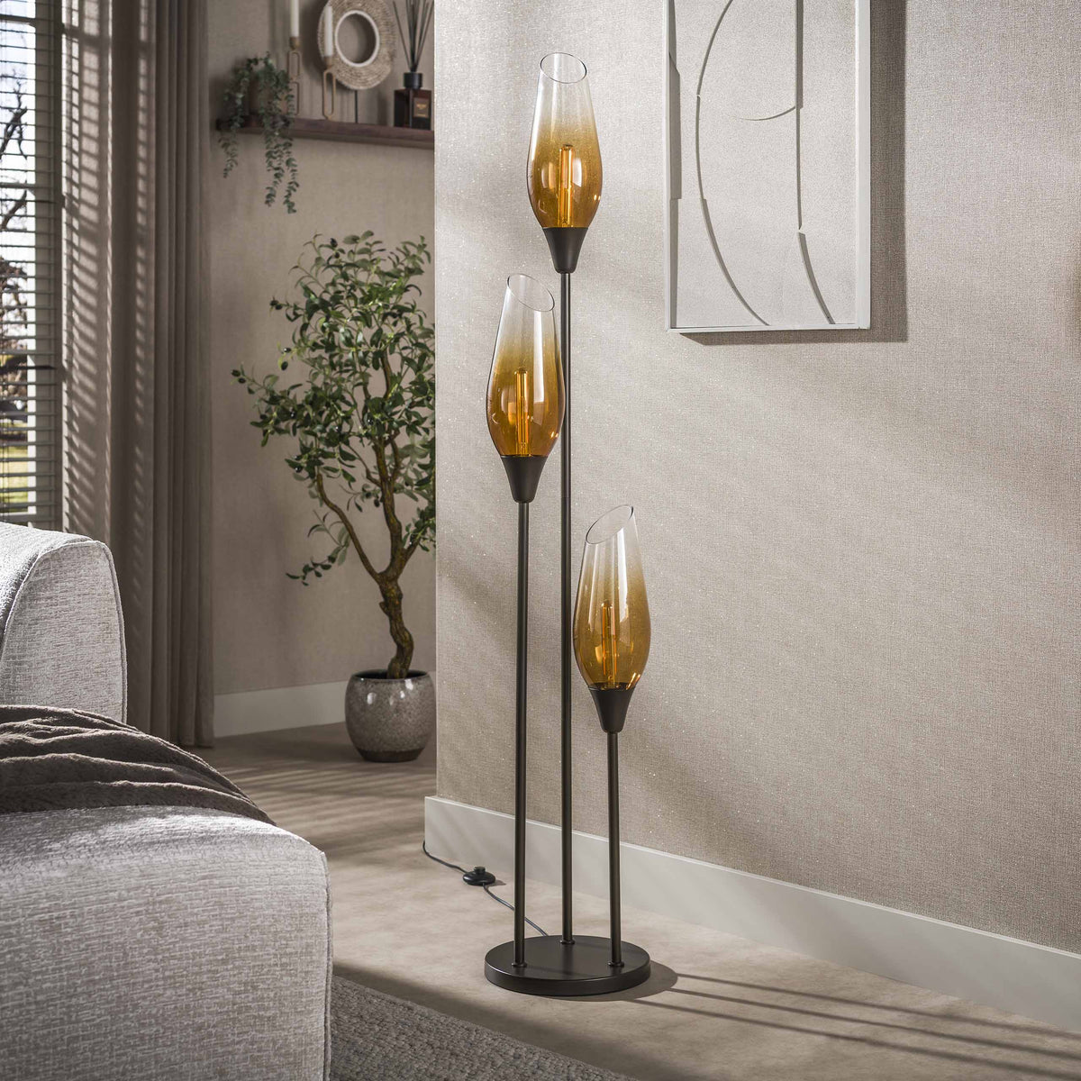 Stehlampe 3-flammig, Glas – Sienna-Braun / Rauchglas – Bild 2