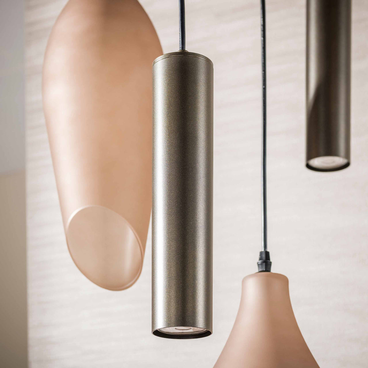 Hängelampe 5-flammig gestuft, 60 cm breit – Sienna-Braun / Milchglas – Bild 6