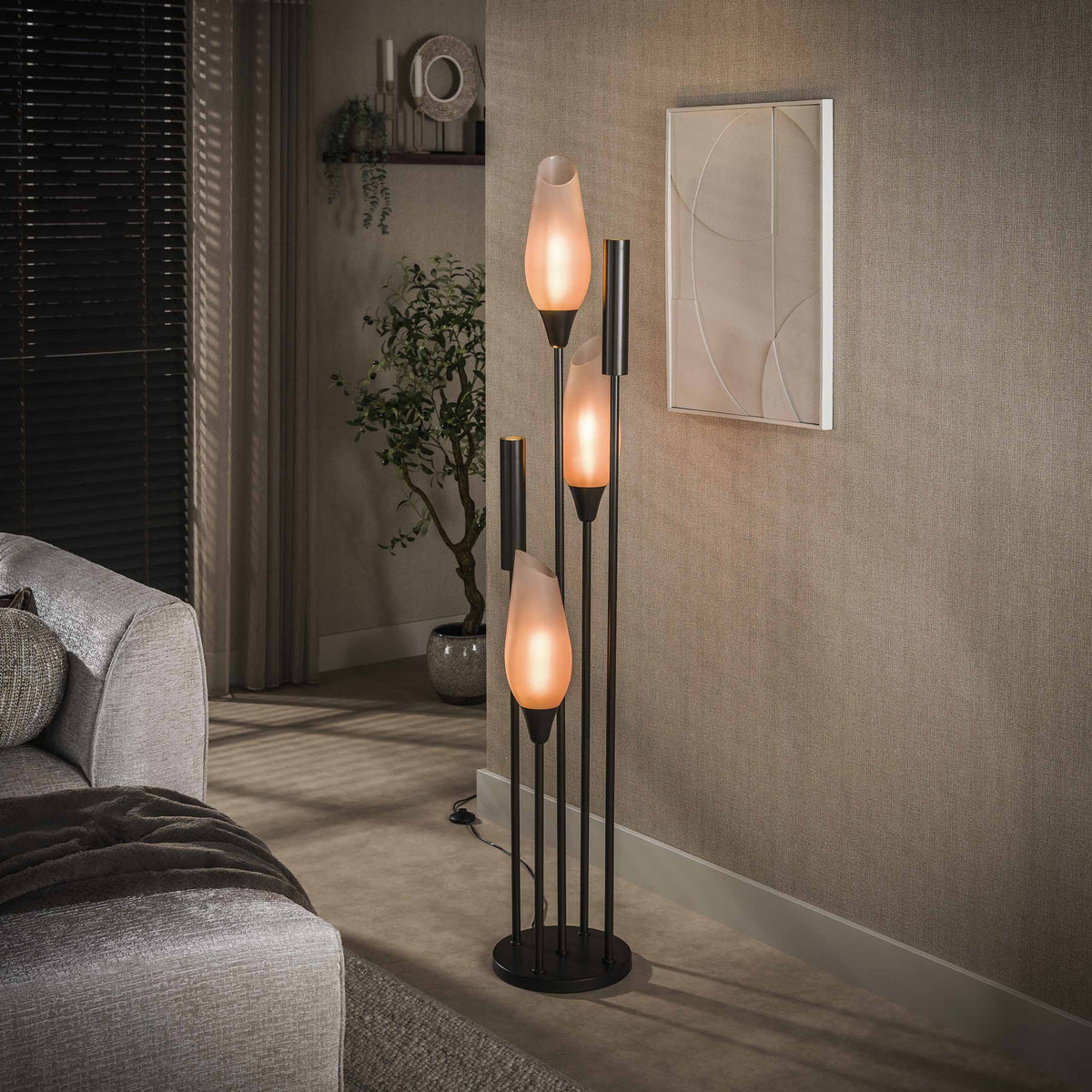 Stehlampe 5-flammig – Sienna-Braun / Milchglas
