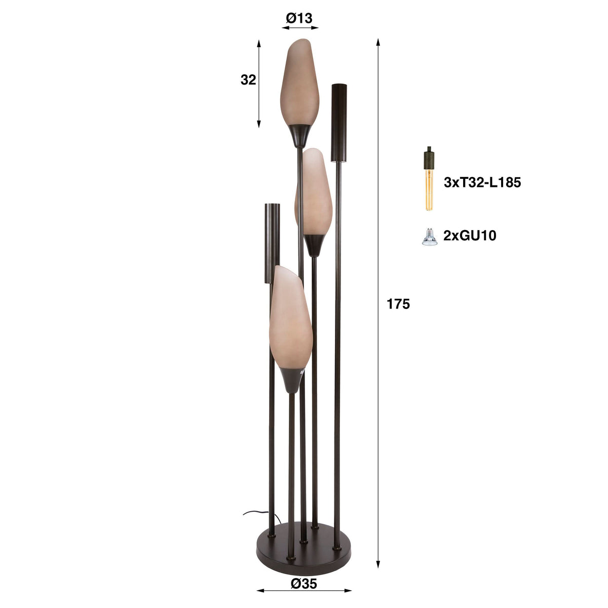 Stehlampe 5-flammig – Sienna-Braun / Milchglas – Bild 6