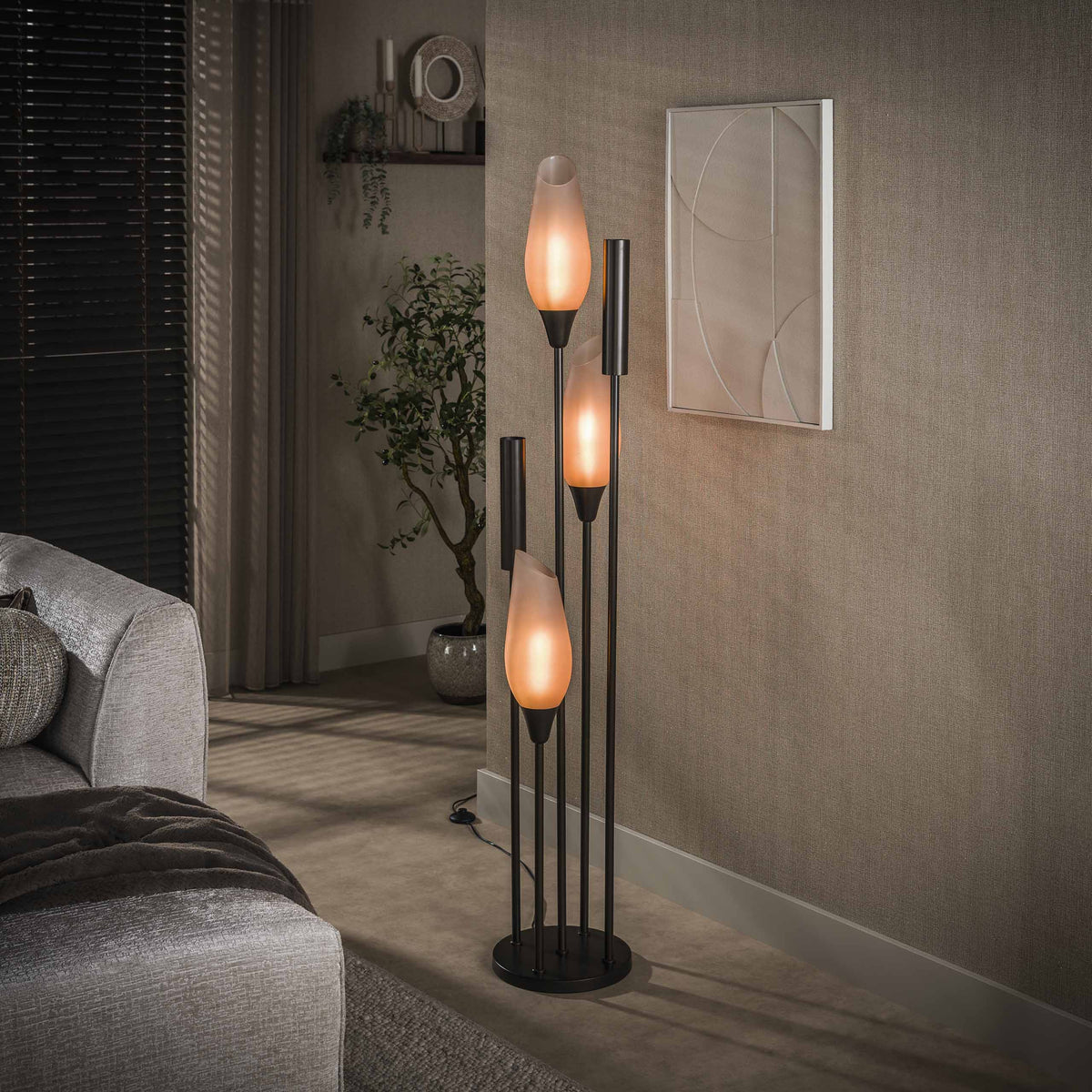 Stehlampe 5-flammig – Sienna-Braun / Milchglas – Bild 2