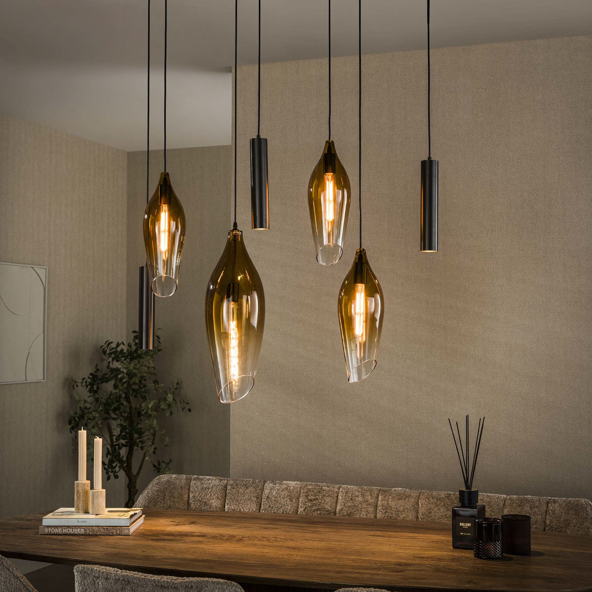 Hängelampe 7-flammig – Sienna-Braun / Rauchglas
