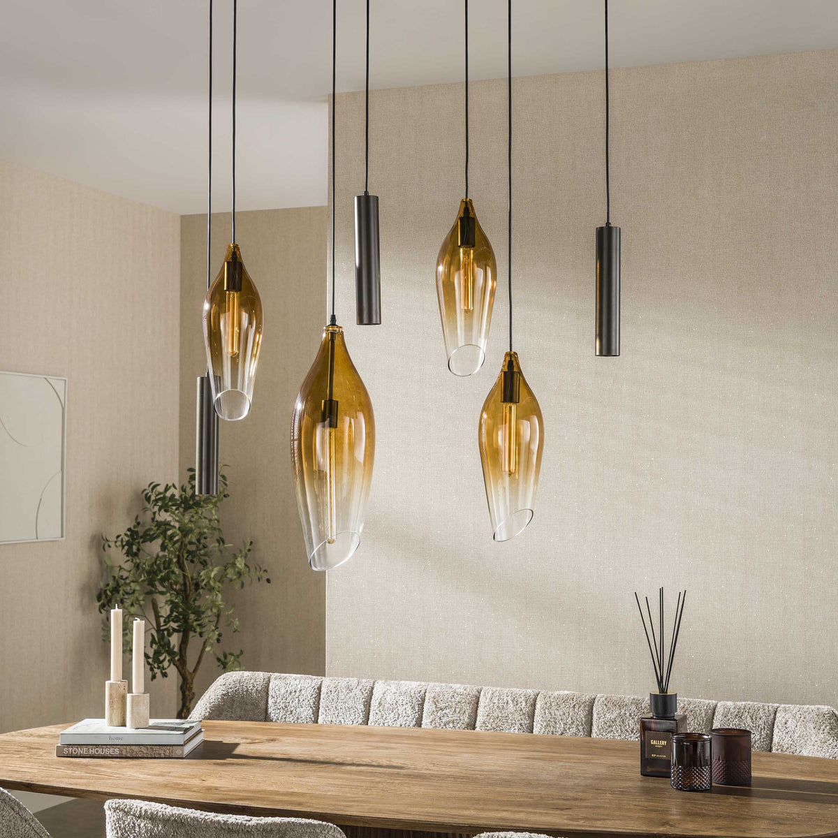 Hängelampe 7-flammig – Sienna-Braun / Rauchglas – Bild 2