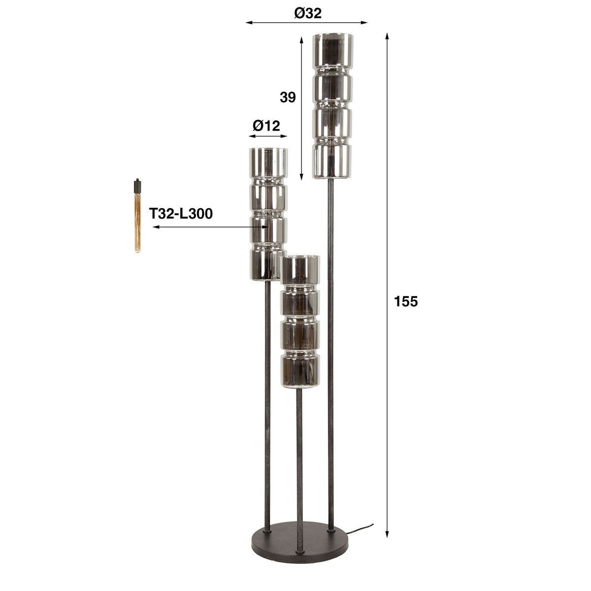 Stehlampe 3L gestuft cylinder glass – Ansicht 4