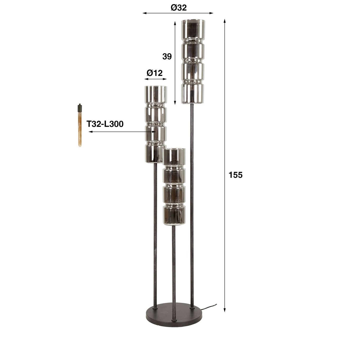 Stehlampe 3L gestuft cylinder glass
