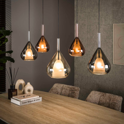 Hängelampe 5-flammig, Glas, 123 cm breit – Schwarz