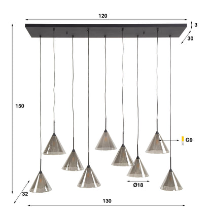 Hängelampe 5+4 Kegel Kappe Glas (G9)