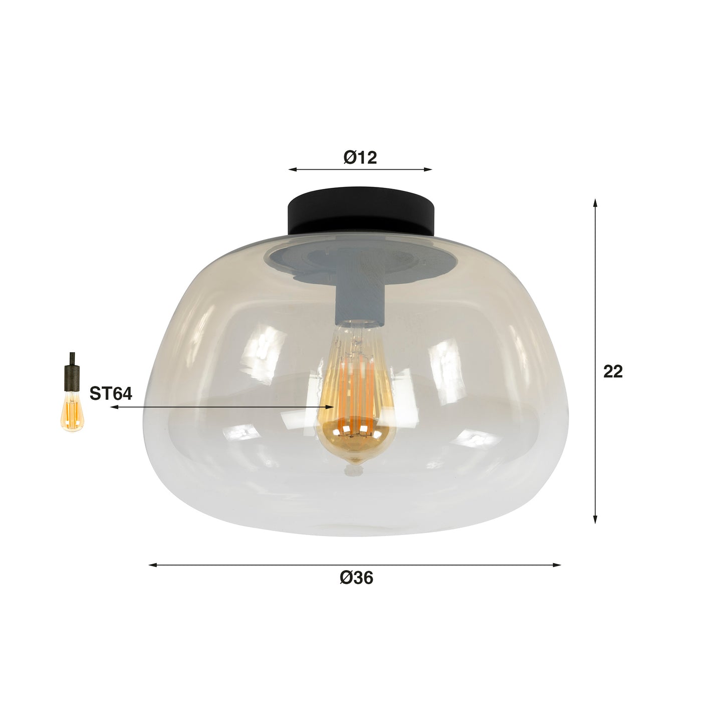Pulse Deckenleuchte mit Schirm, 1-flammig / Bernsteinfarbenes Glas
