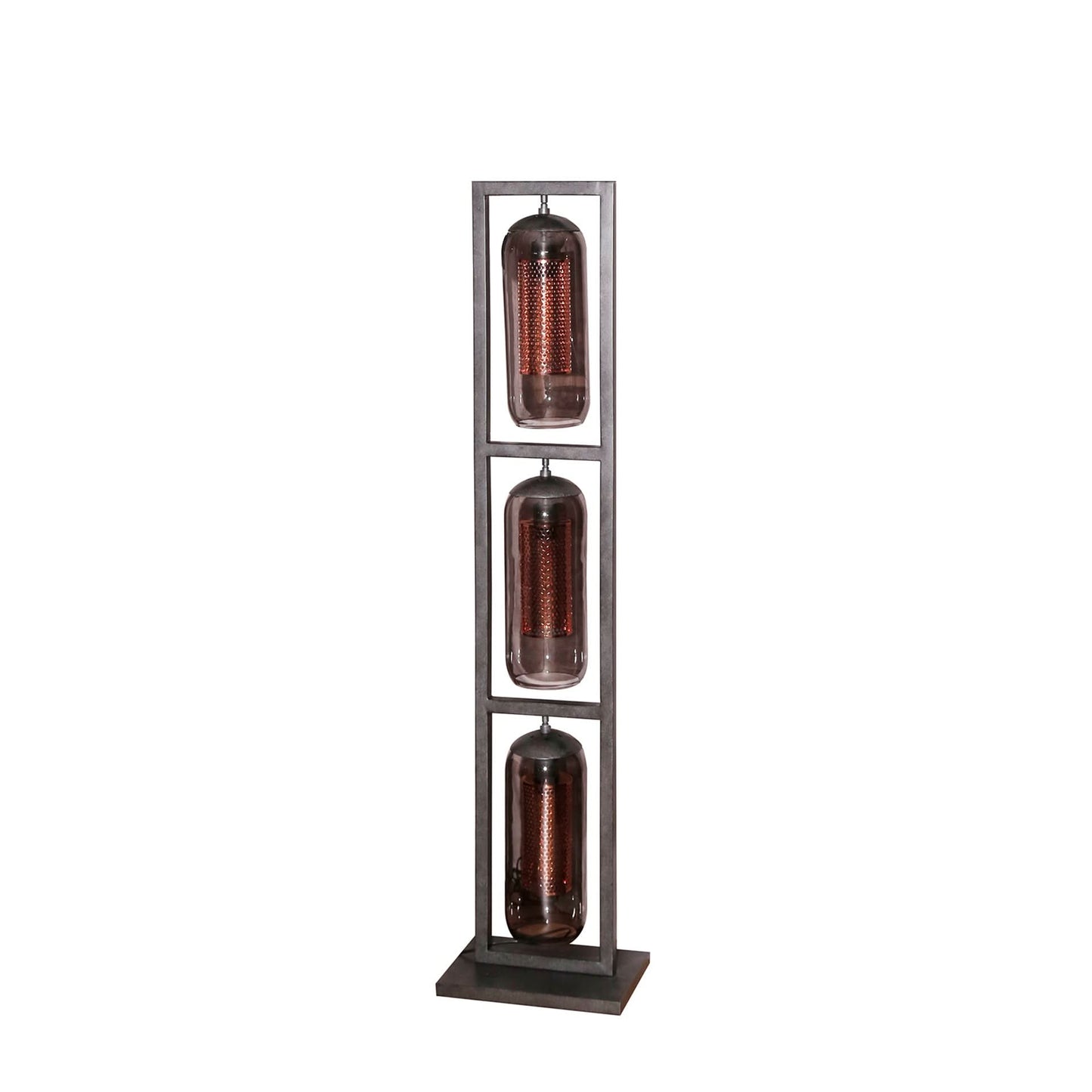 Stehlampe 3L turm smoke Glas / Lochstahl
