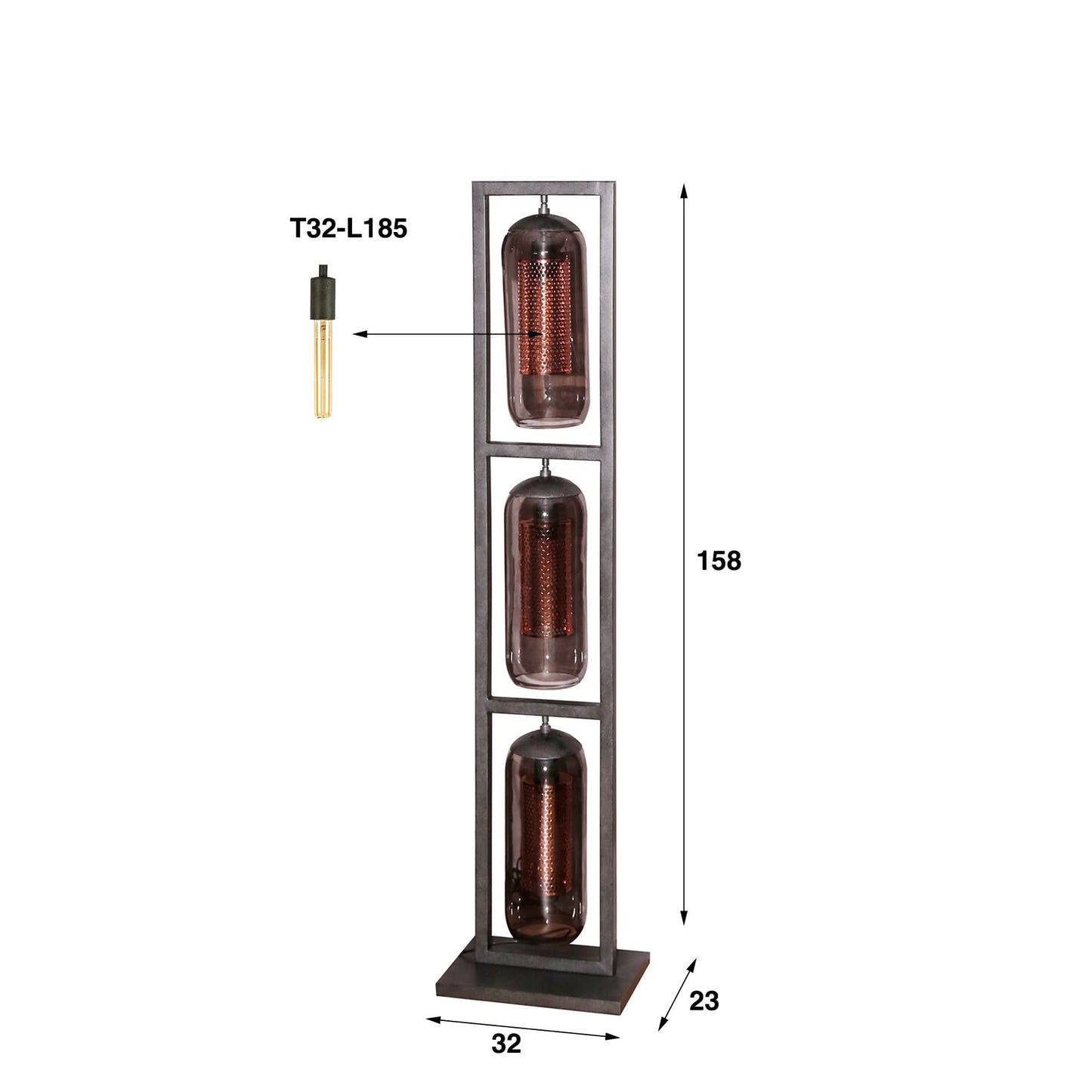 Stehlampe 3L turm smoke Glas / Lochstahl