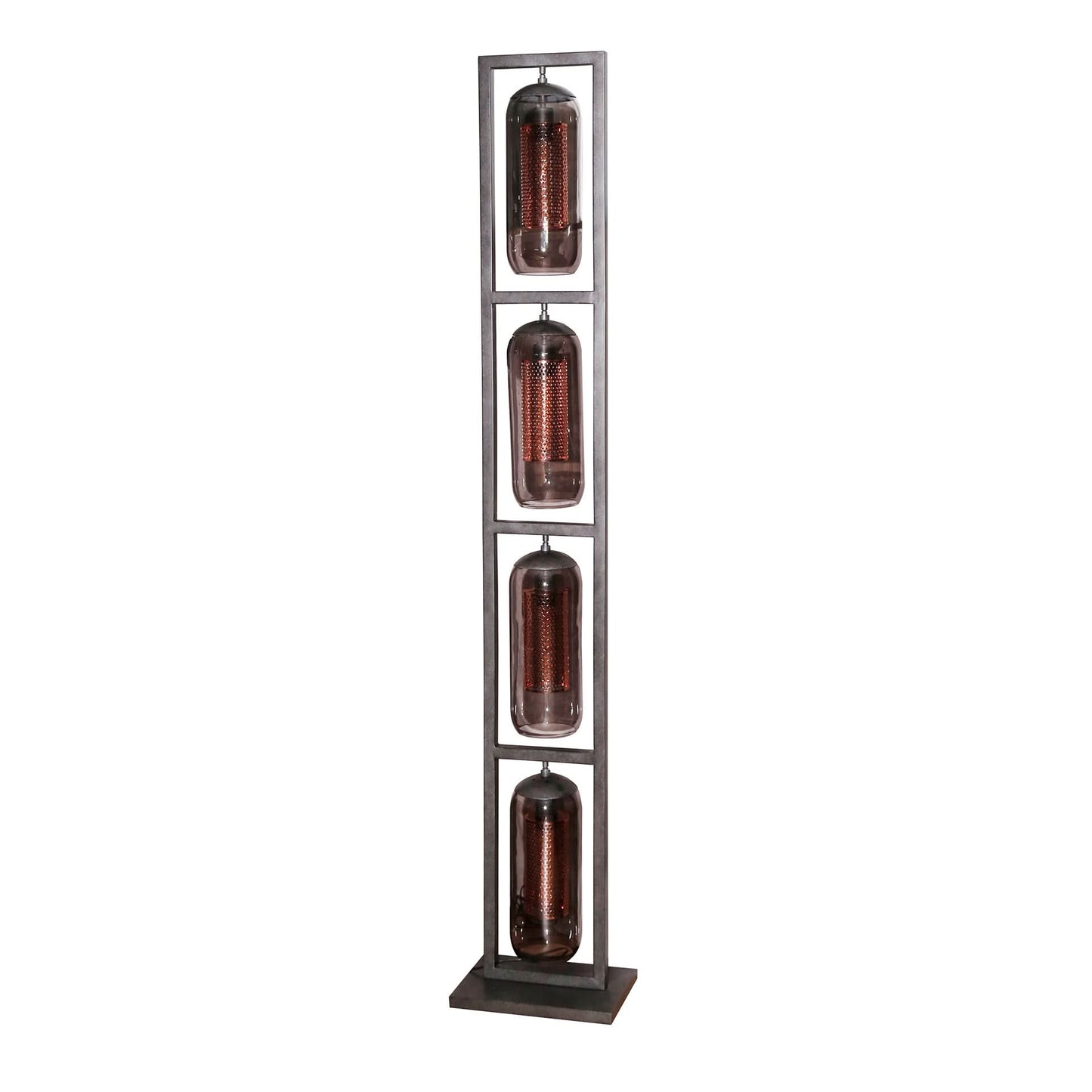 Stehlampe 4L turm smoke Glas / Lochstahl