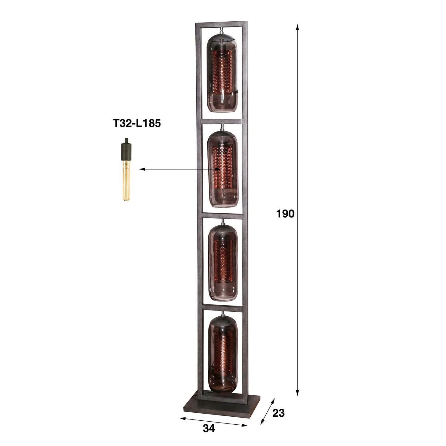 Stehlampe 4L turm smoke Glas / Lochstahl