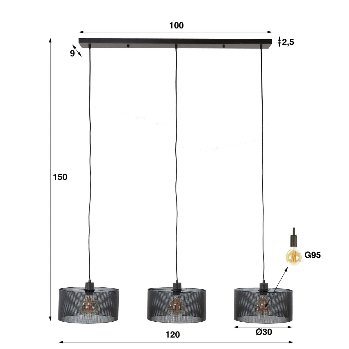 Hängelampe 3L mesh round – Artic schwarz – Ansicht 5