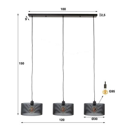 Hängelampe 3L mesh round/Artic schwarz