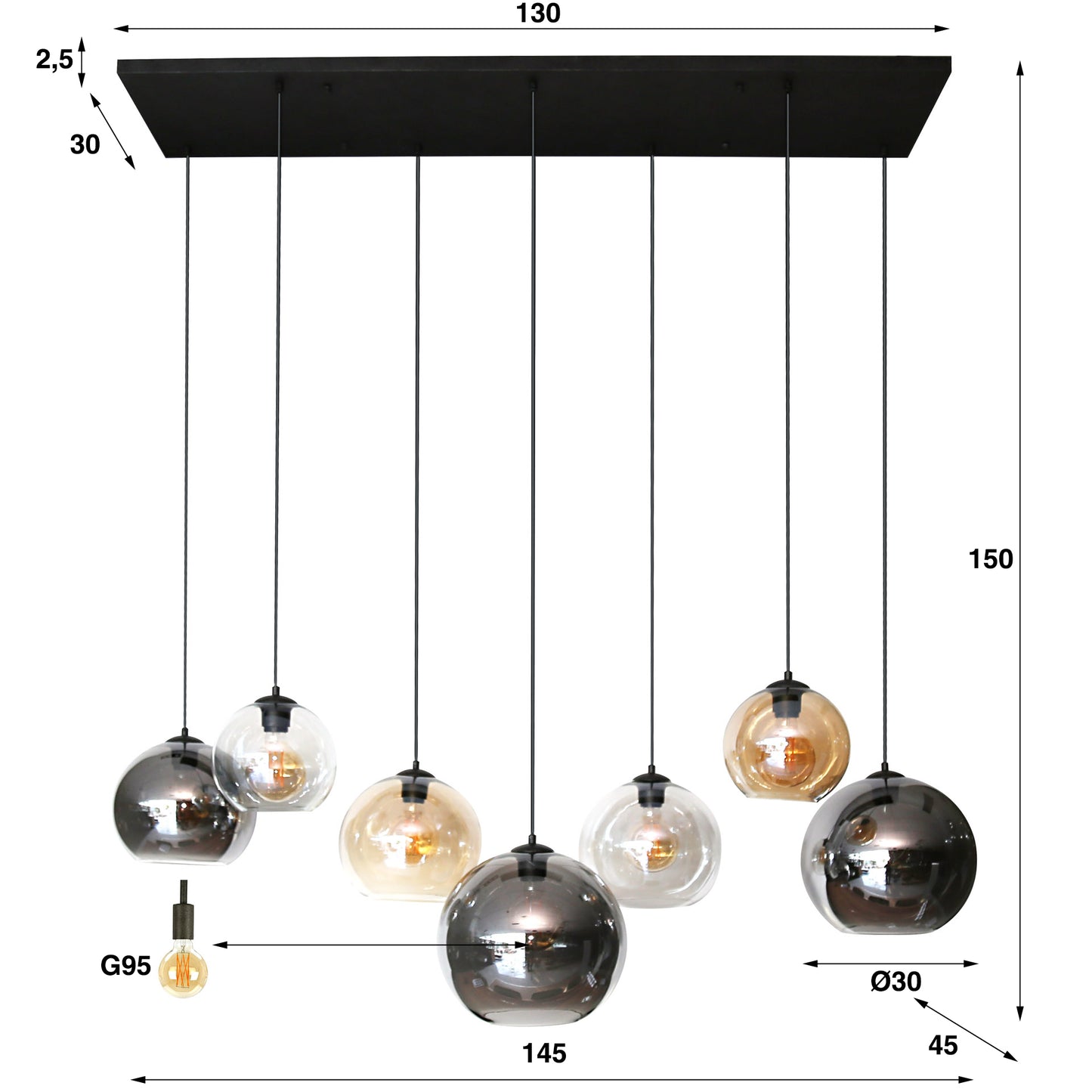 Hängelampe 4+3 multi globe XL