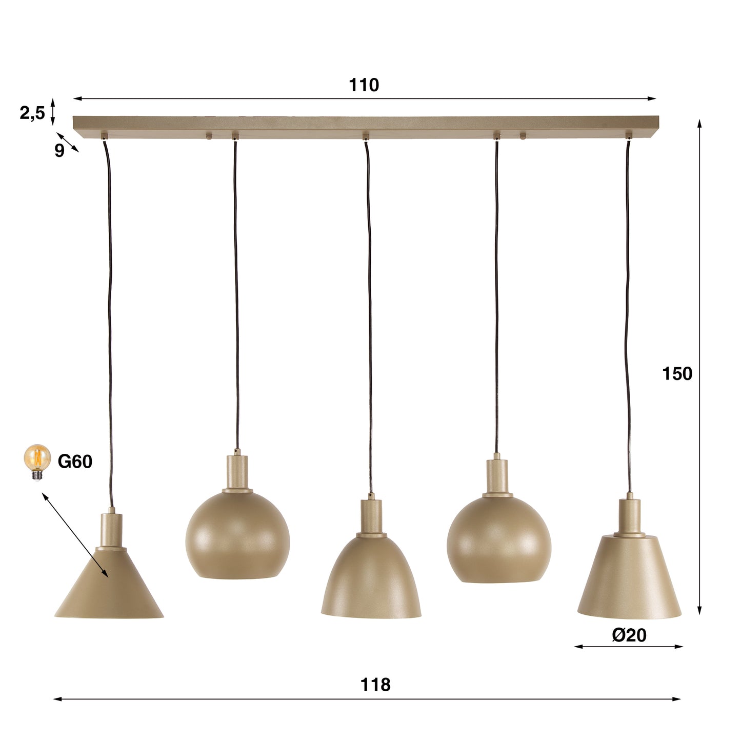Hängeleuchte Metallo 5-light / Beige