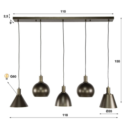 Hängeleuchte Metallo 5-light / Sienna braun