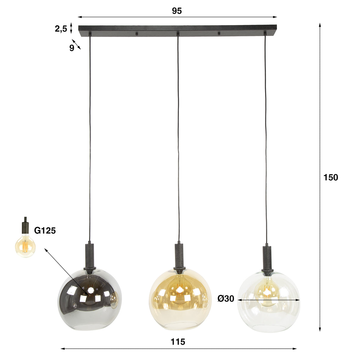 Hängelampe Sfera Tricolore 3-flammig – Artic schwarz – Ansicht 6