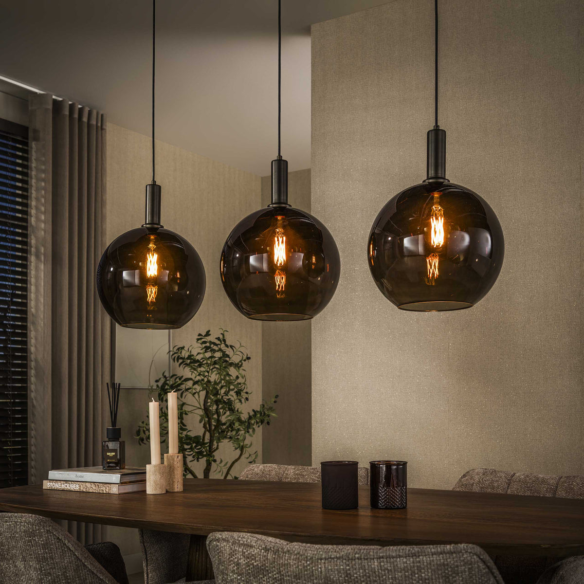 Hängelampe 3-flammig, Glas – Sienna-Braun