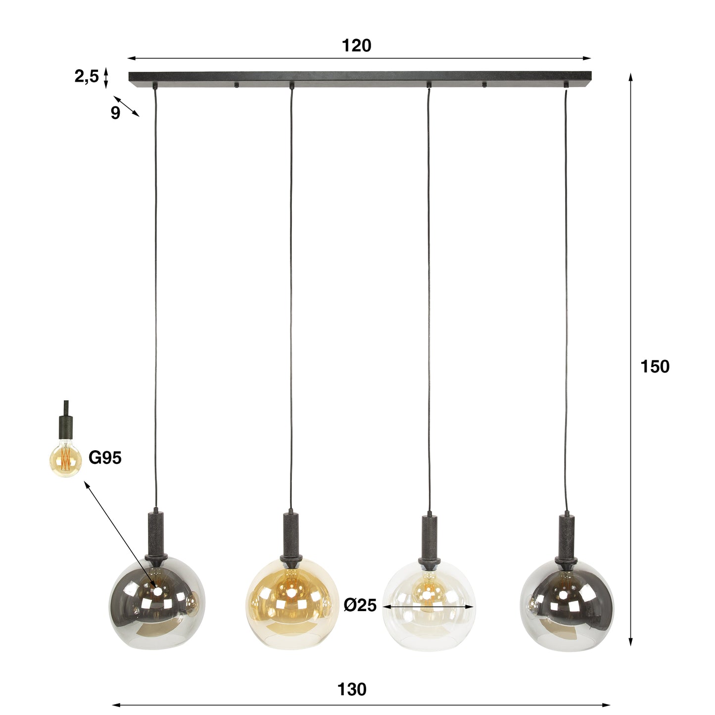 Hängelampe Sfera Tricolore 4-light / Artic schwarz