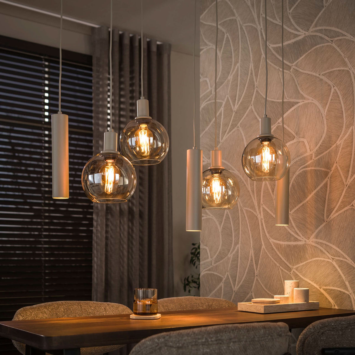 Hängelampe 7-flammig, Glas – Beige