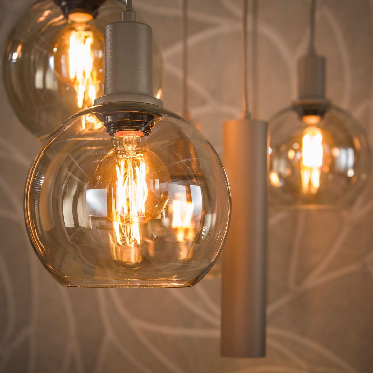 Hängelampe 7-flammig, Glas – Beige – Bild 3