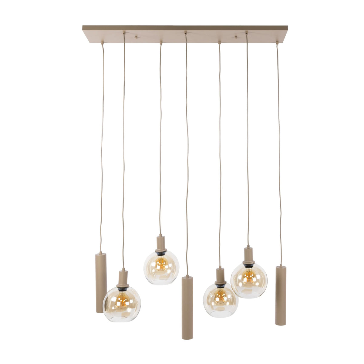 Hängelampe 7-flammig, Glas – Beige – Bild 5