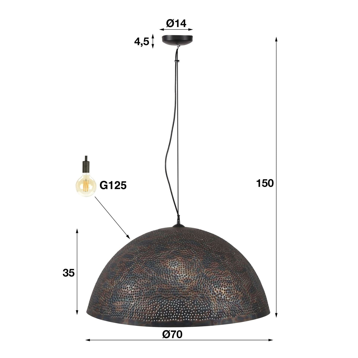 Hängelampe Ø70 Punsch / Schwarz-braun