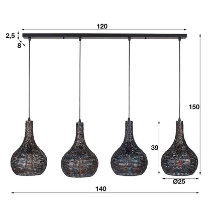 Hängelampe 4L Kegel/Schwarz-braun