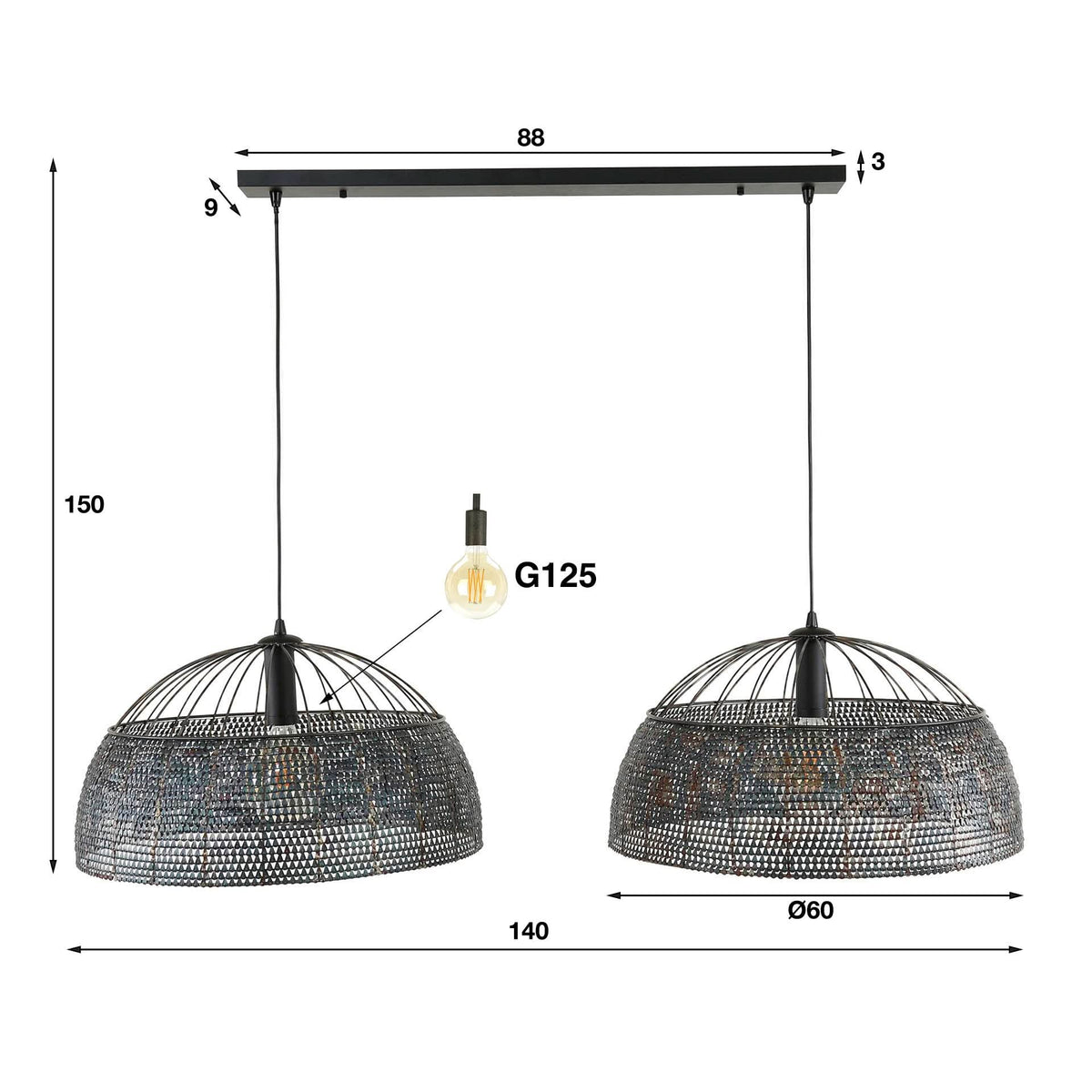 Hängelampe 2-flammig Ø 60 cm, Metall – Schwarzbraun – Bild 6