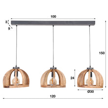 Hängelampe 3x Ø30 gebogene Holzstangen / Massiv mango naturel