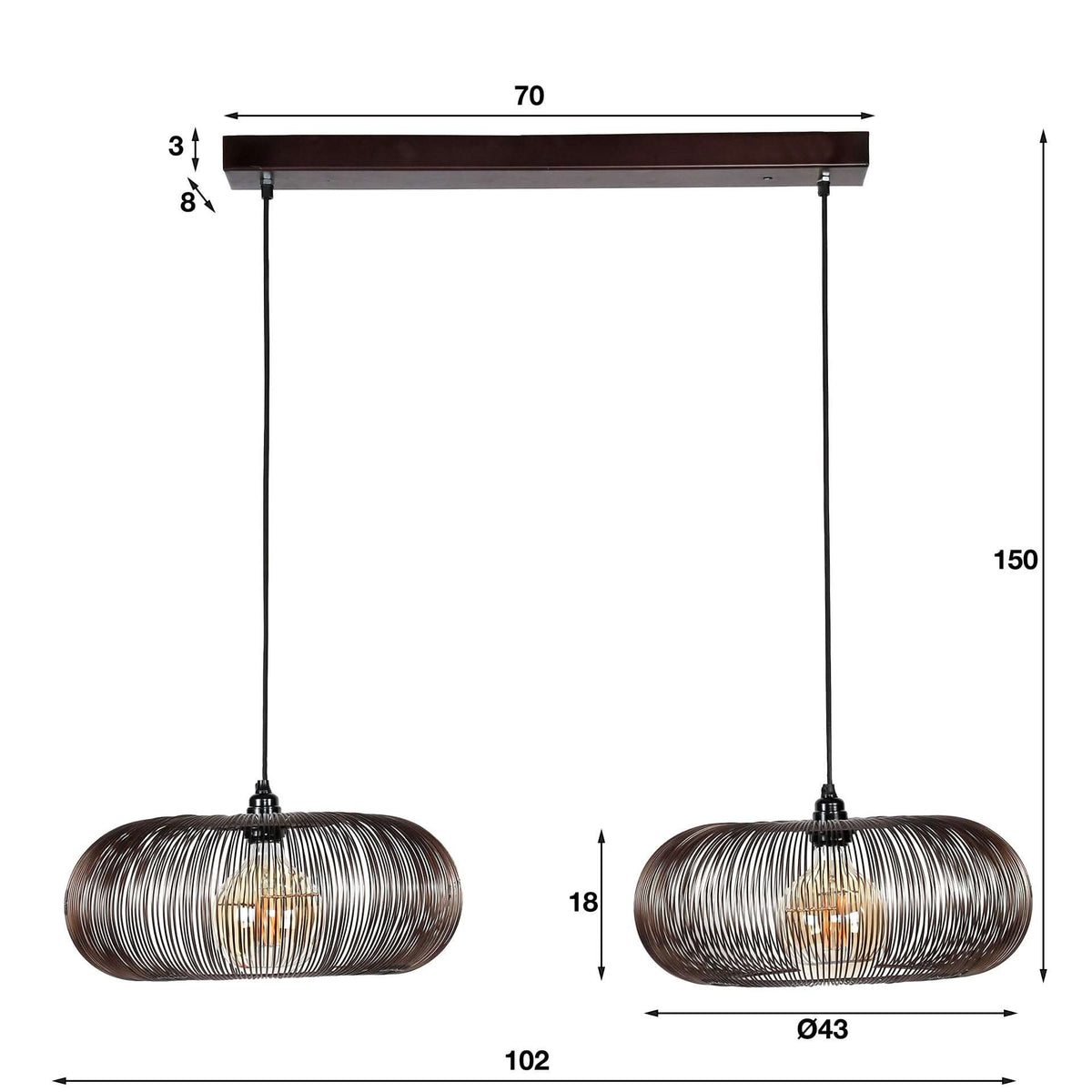 Hängelampe 2x Ø43 Scheibe draht Kupfer Twist – Schwarz Nickel – Ansicht 4