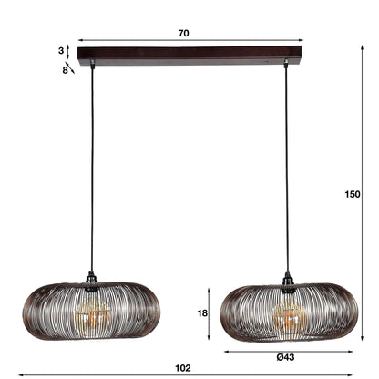 Hängelampe 2x Ø43 Scheibe draht Kupfer Twist/Schwarz Nickel