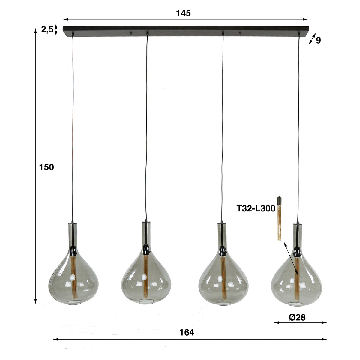 Hängelampe 4L drop glass – Artic schwarz – Ansicht 5