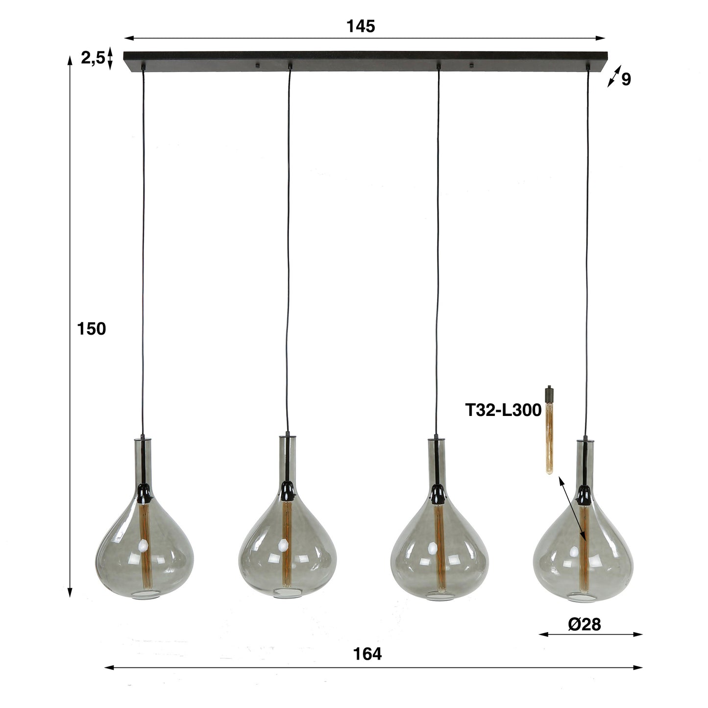 Hängelampe 4L drop glass/Artic schwarz