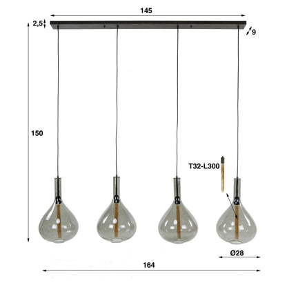 Hängelampe 4L drop glass/Artic schwarz
