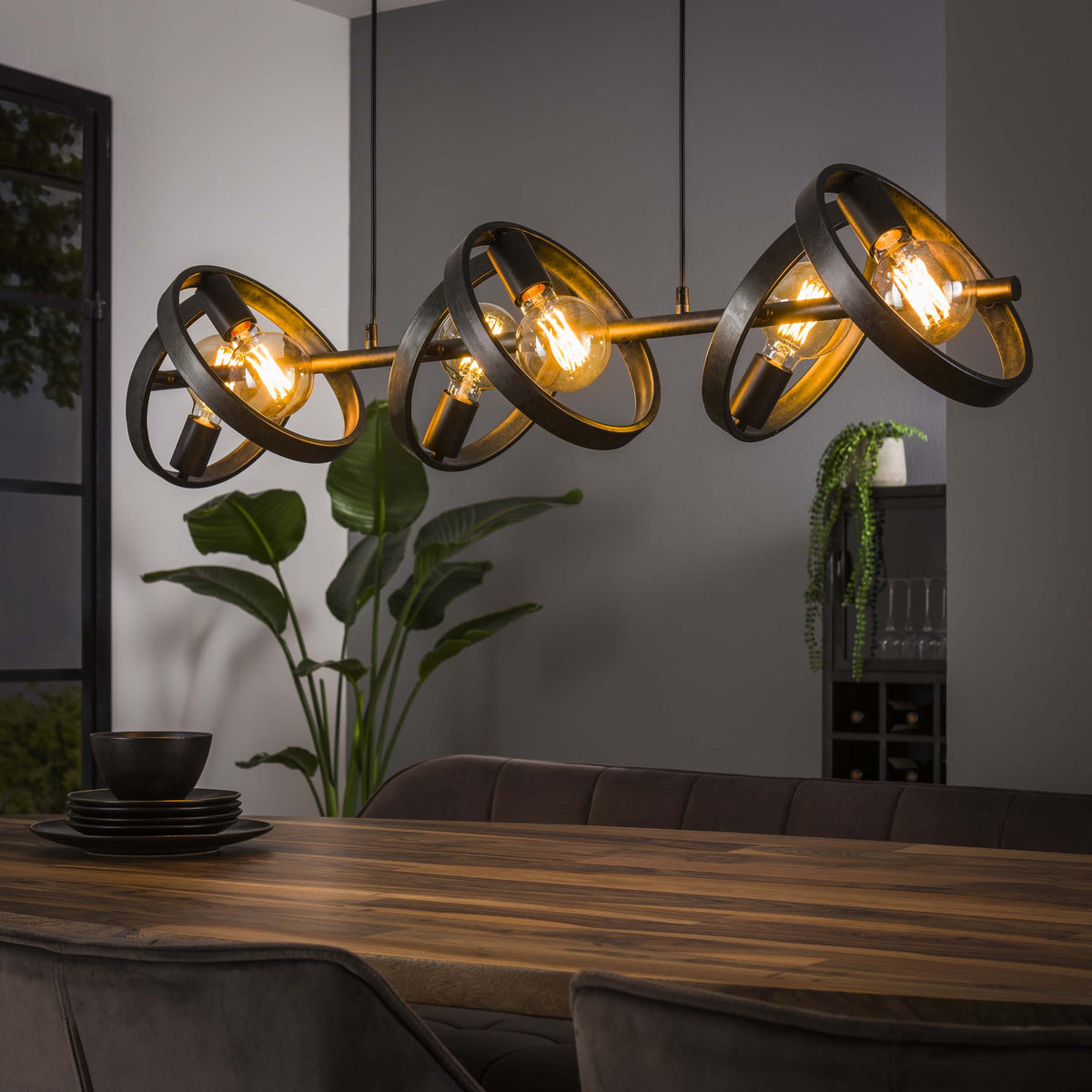 Hängelampe 6-flammig, Metall, 120 cm breit – Anthrazit
