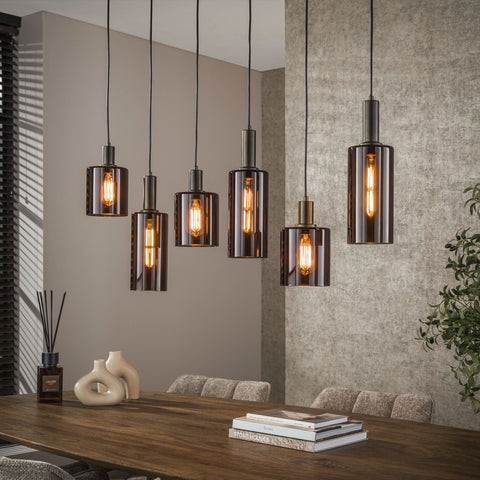 Hängelampe 6-flammig, Glas – Sienna-Braun
