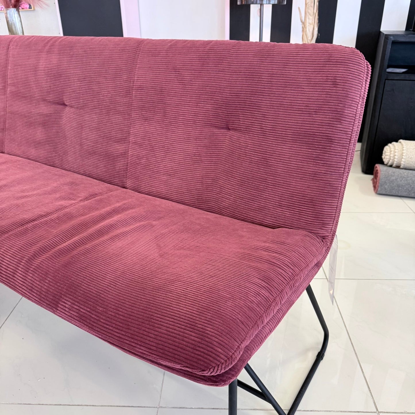 Design Essgruppe 6-tlg. – Bank + 5 drehbare Stühle (Cord & Webstoff)