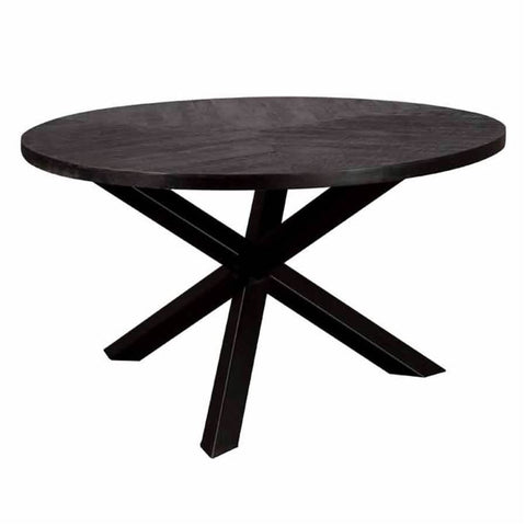 Esstisch Sirdal rund Ø 130 cm – Mangoholz, sandgestrahlt Schwarz, Eisenfuß