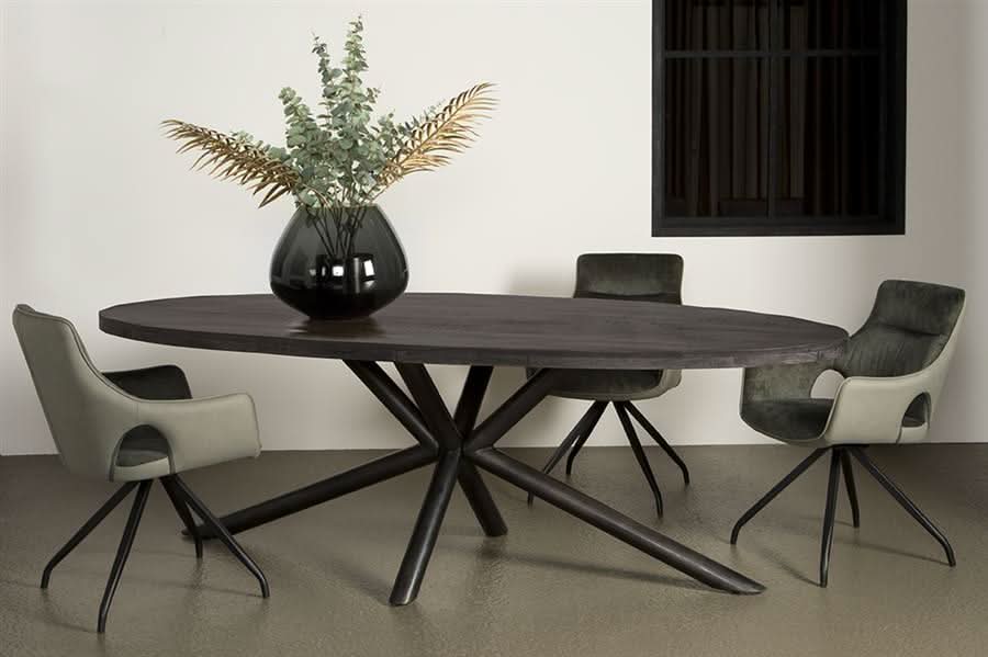 Sorum Esstisch oval – Mangoholz, Gestell Metall natur, Schwarz