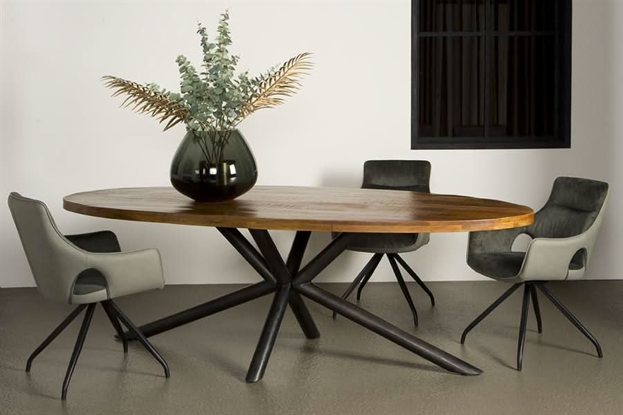 Esstisch Sorum oval – Mangoholz, Gestell Metall natur, Braun