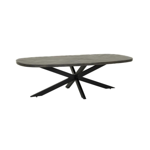 Couchtisch Lerum in Bootsform, Mangoholz, Gestell Metall schwarz – Olivbraun