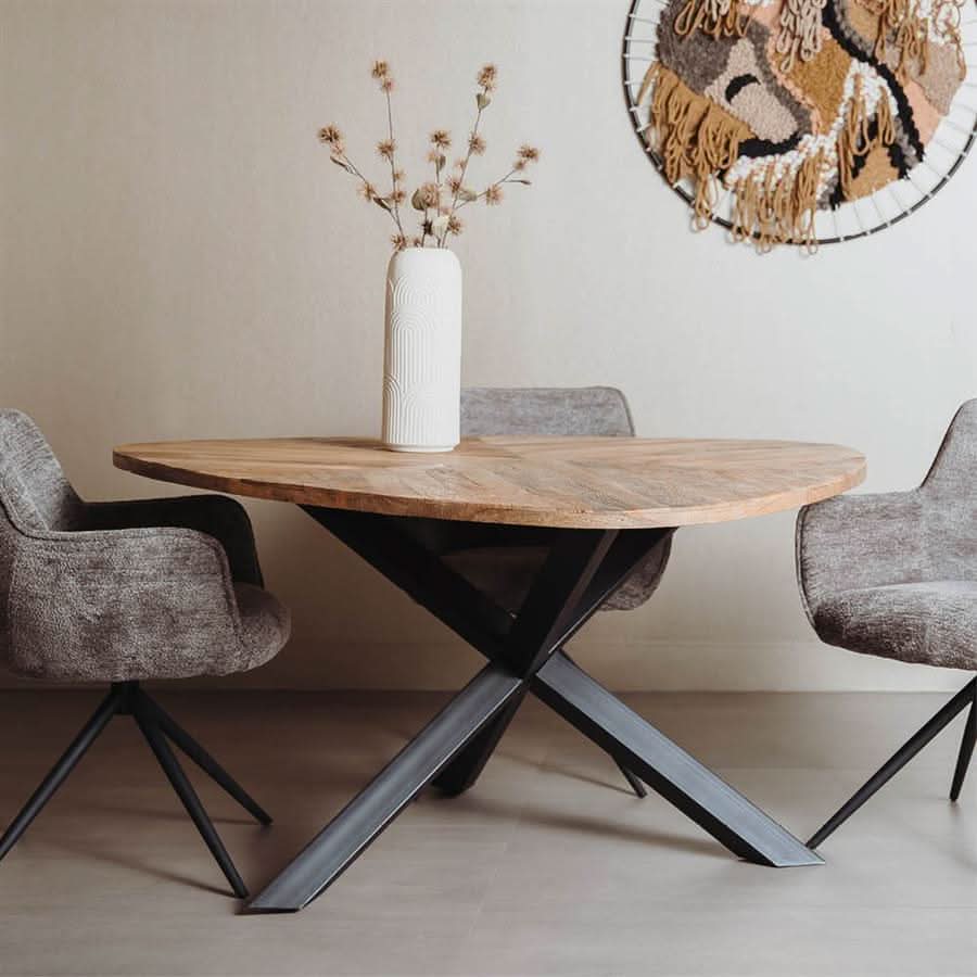 Esstisch dreieckig Mangoholz, Gestell Metall schwarz