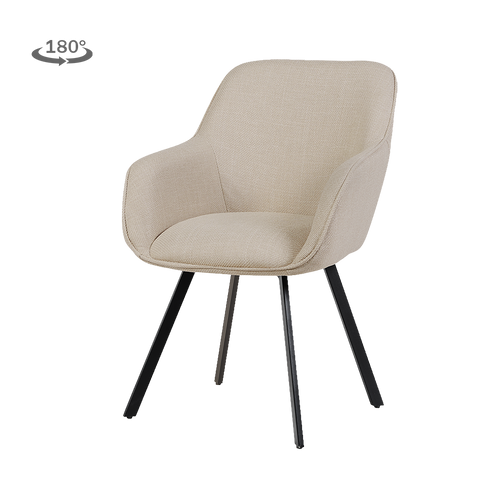 Askim Esszimmerstuhl drehbar, Gestell Metall Schwarz – Beige, mit Armlehnen