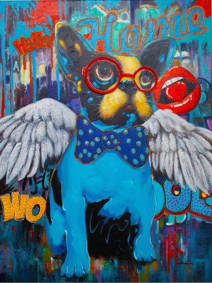 'Hund mit Flügeln' Kunstwerk - LED Neon 90x120 cm