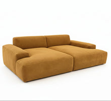 Megasofa, zwei große Sitzflächen, breite Armlehnen, zwei Rückenlehnen, Cord, elektrische Liegetiefenverstellung