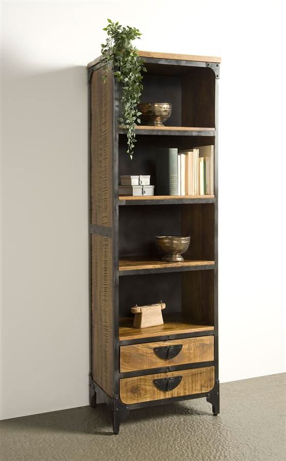 Risor Bücherregal Mangoholz, 2 Schubladen – Braun